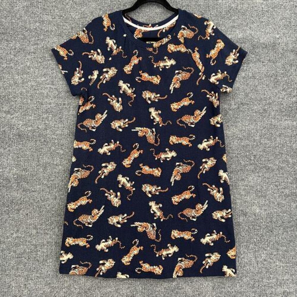 Shady Lady Pajamas Sleep Shirt Womens L Navy Tiger All Over Print Soft Pockets